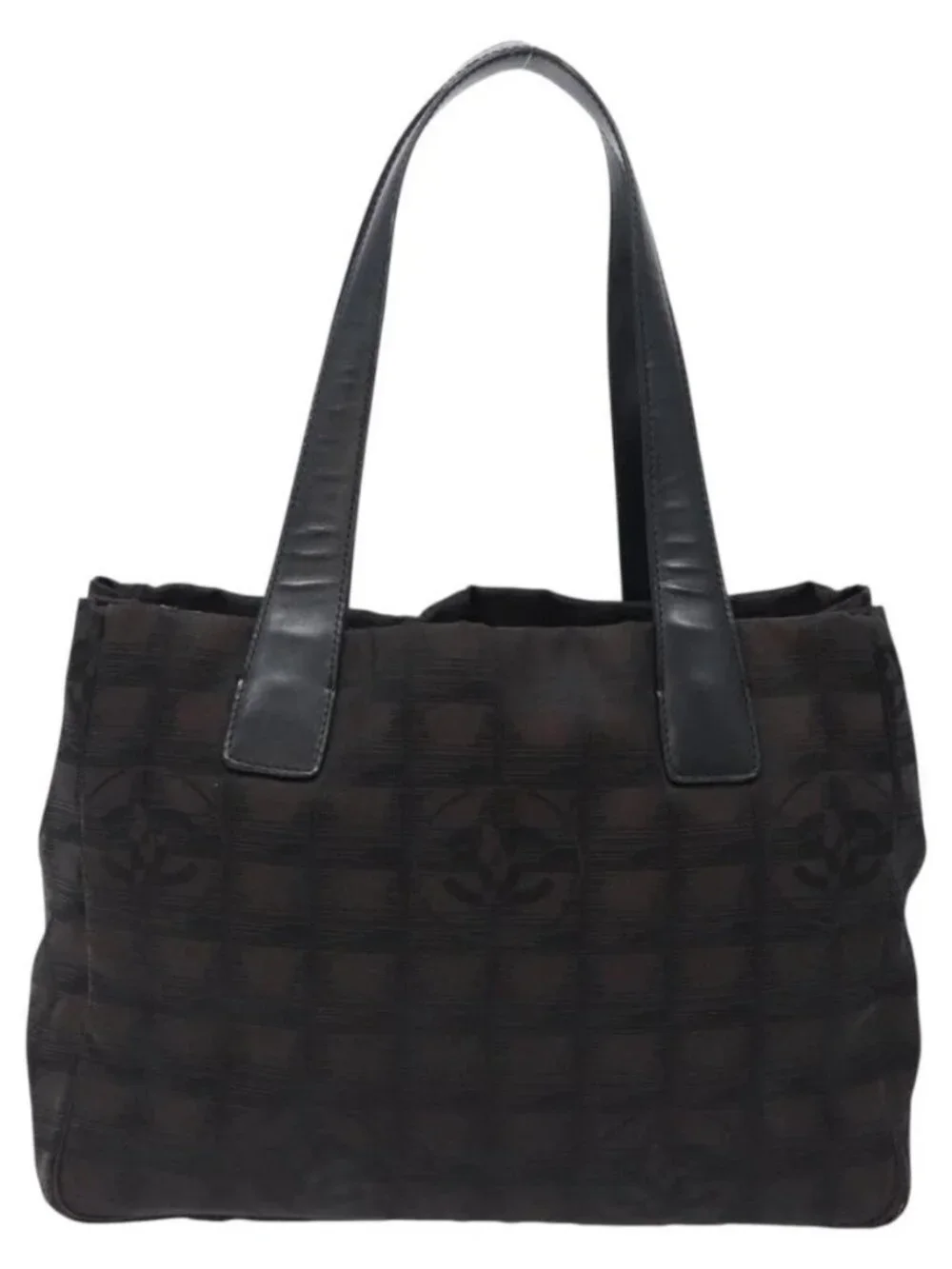 CHANEL New Travel Line Tote Bag Nylon Dark Brown Black CC Auth BA4258